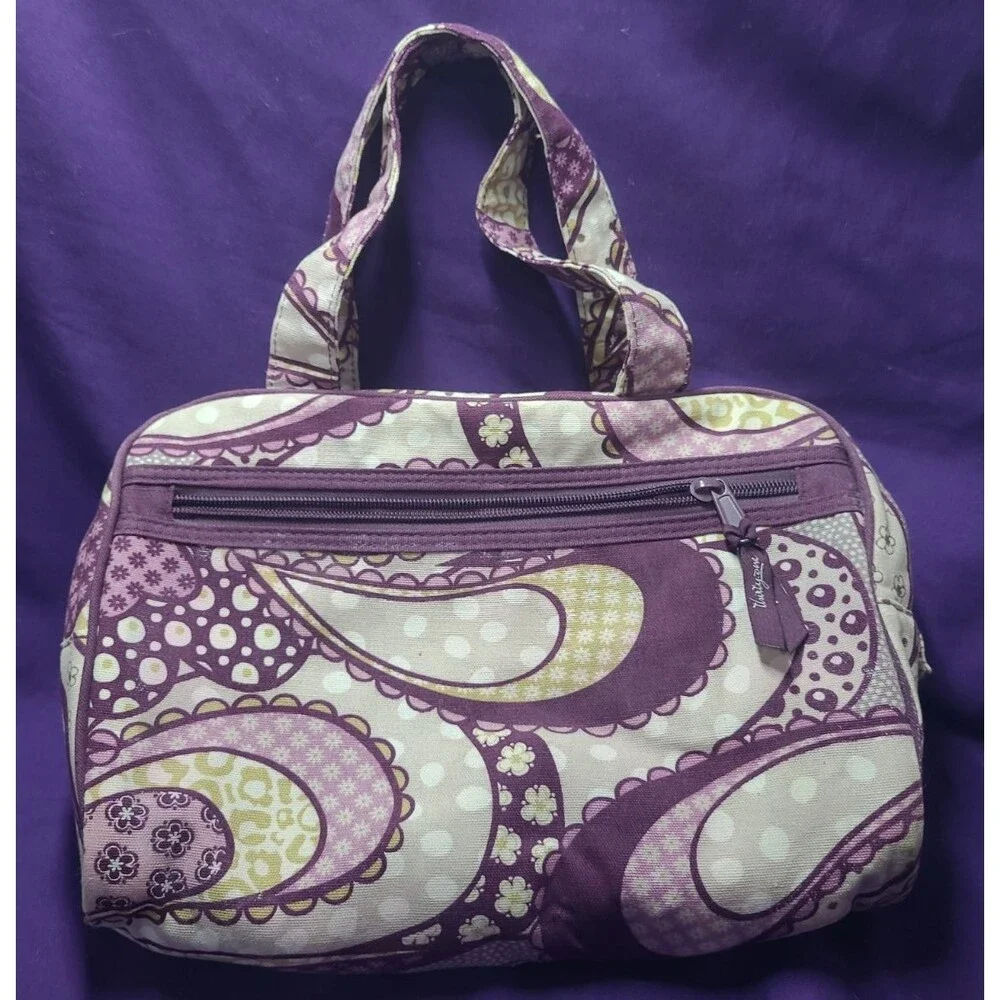 Thirty-One Handle Cosmetic Toiletry Travel Bag Purple Gray Paisley Floral 5996